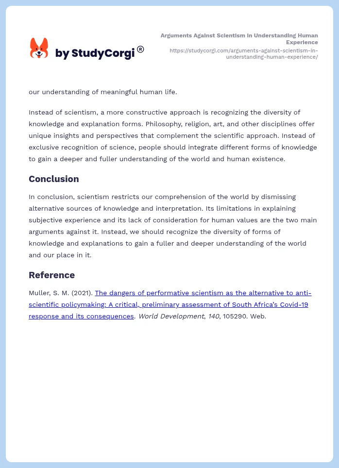 Arguments Against Scientism in Understanding Human Experience. Page 2