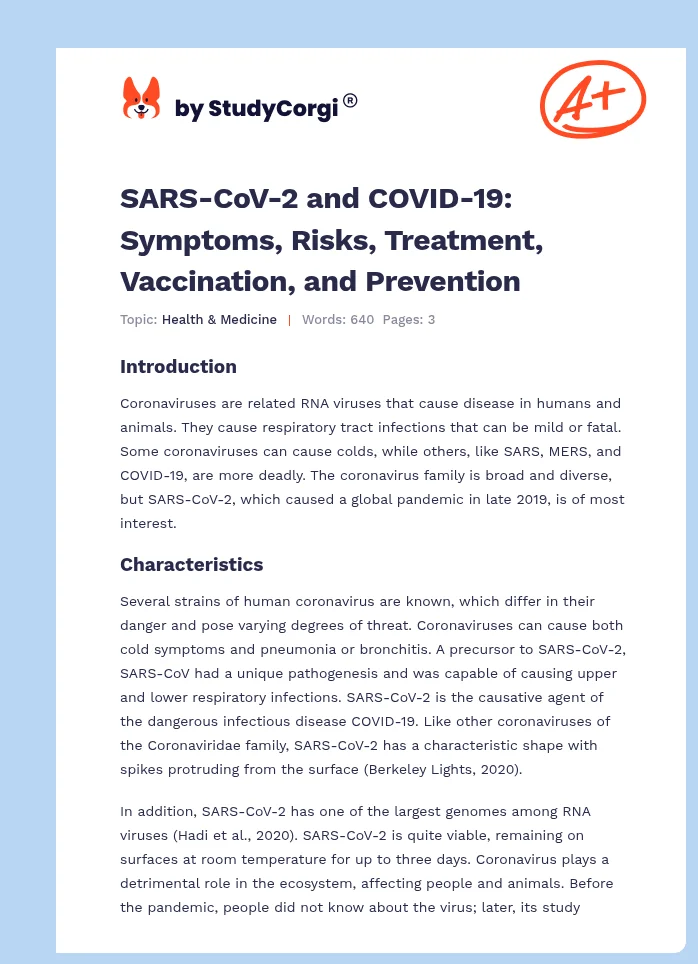 SARS-CoV-2 and COVID-19: Symptoms, Risks, Treatment, Vaccination, and Prevention. Page 1
