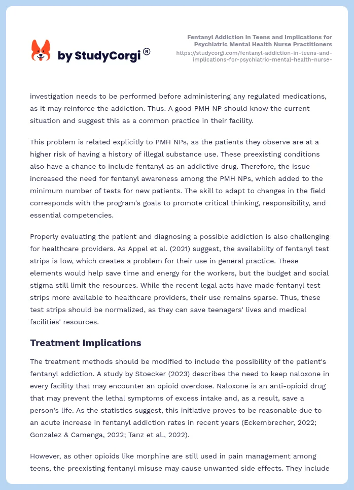 Fentanyl Addiction in Teens and Implications for Psychiatric Mental Health Nurse Practitioners. Page 2