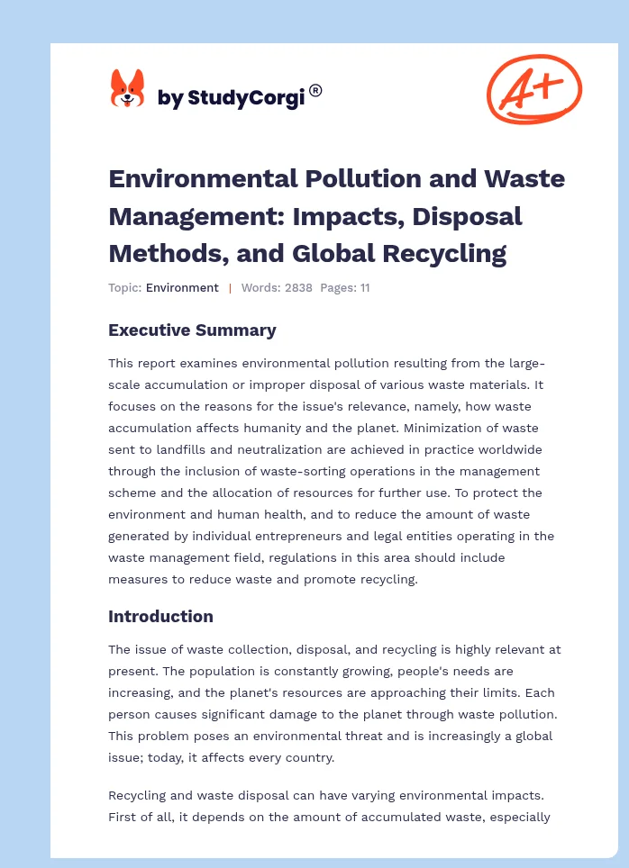 Environmental Pollution and Waste Management: Impacts, Disposal Methods, and Global Recycling. Page 1