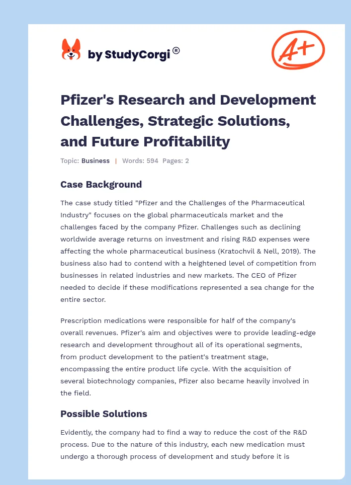 Pfizer's Research and Development Challenges, Strategic Solutions, and Future Profitability. Page 1