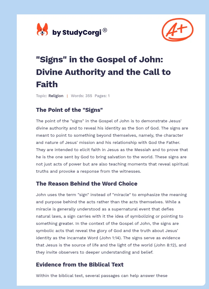 "Signs" in the Gospel of John: Divine Authority and the Call to Faith. Page 1