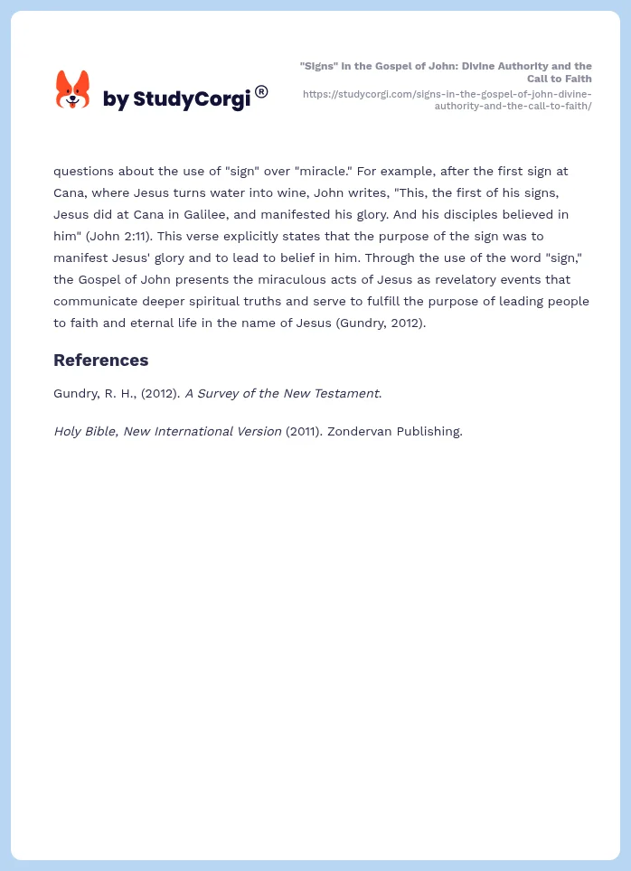"Signs" in the Gospel of John: Divine Authority and the Call to Faith. Page 2