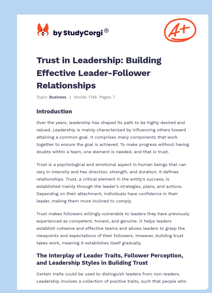 Trust in Leadership: Building Effective Leader-Follower Relationships. Page 1