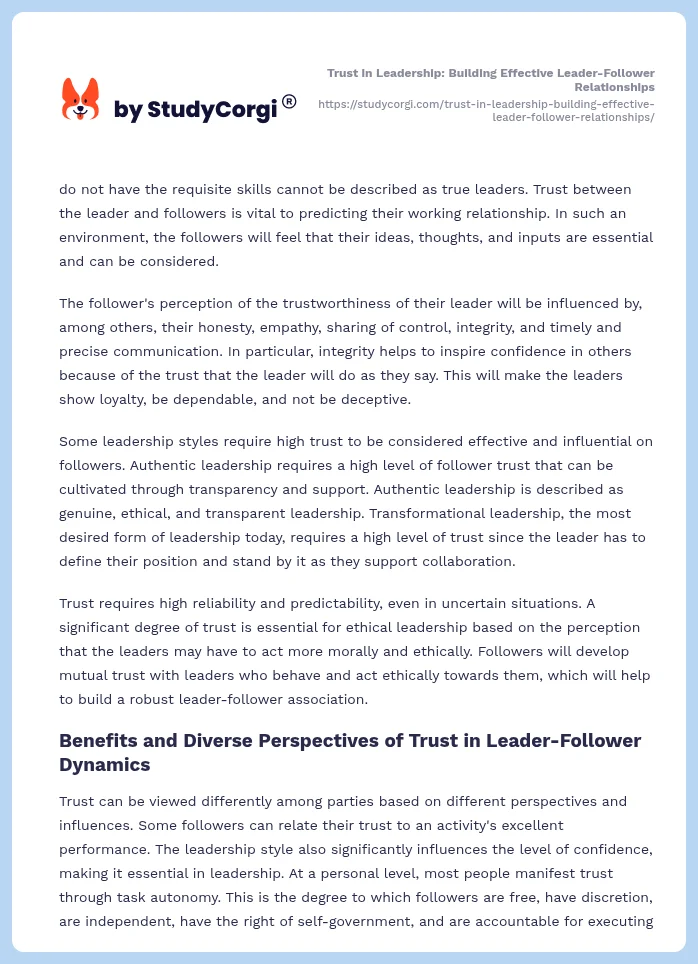 Trust in Leadership: Building Effective Leader-Follower Relationships. Page 2