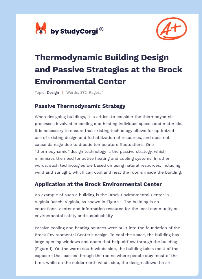 Thermodynamic Building Design and Passive Strategies at the Brock Environmental Center. Page 1
