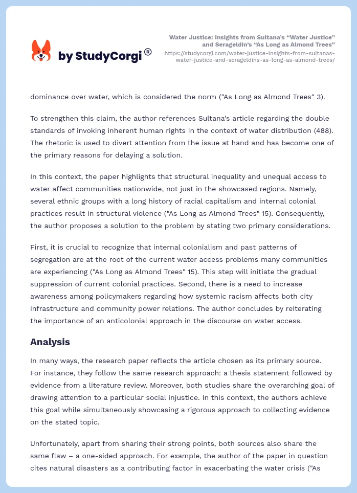 Water Justice: Insights from Sultana’s “Water Justice” and Serageldin’s “As Long as Almond Trees”. Page 2