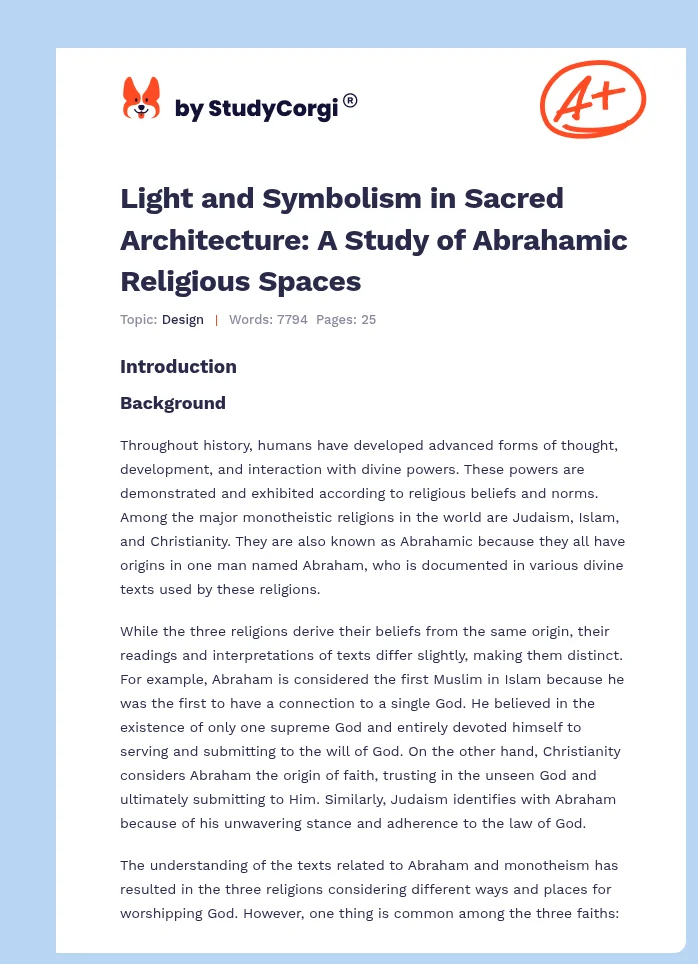 Light and Symbolism in Sacred Architecture: A Study of Abrahamic Religious Spaces. Page 1