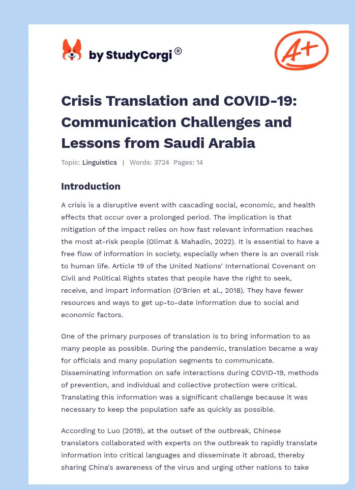 Crisis Translation and COVID-19: Communication Challenges and Lessons from Saudi Arabia. Page 1