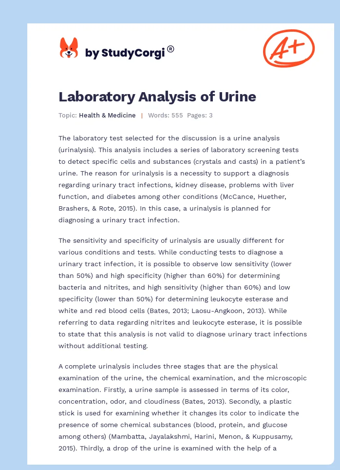 Laboratory Analysis of Urine. Page 1