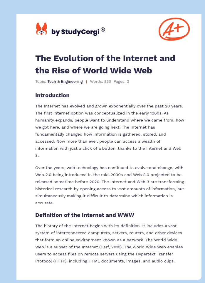 The Evolution of the Internet and the Rise of World Wide Web. Page 1
