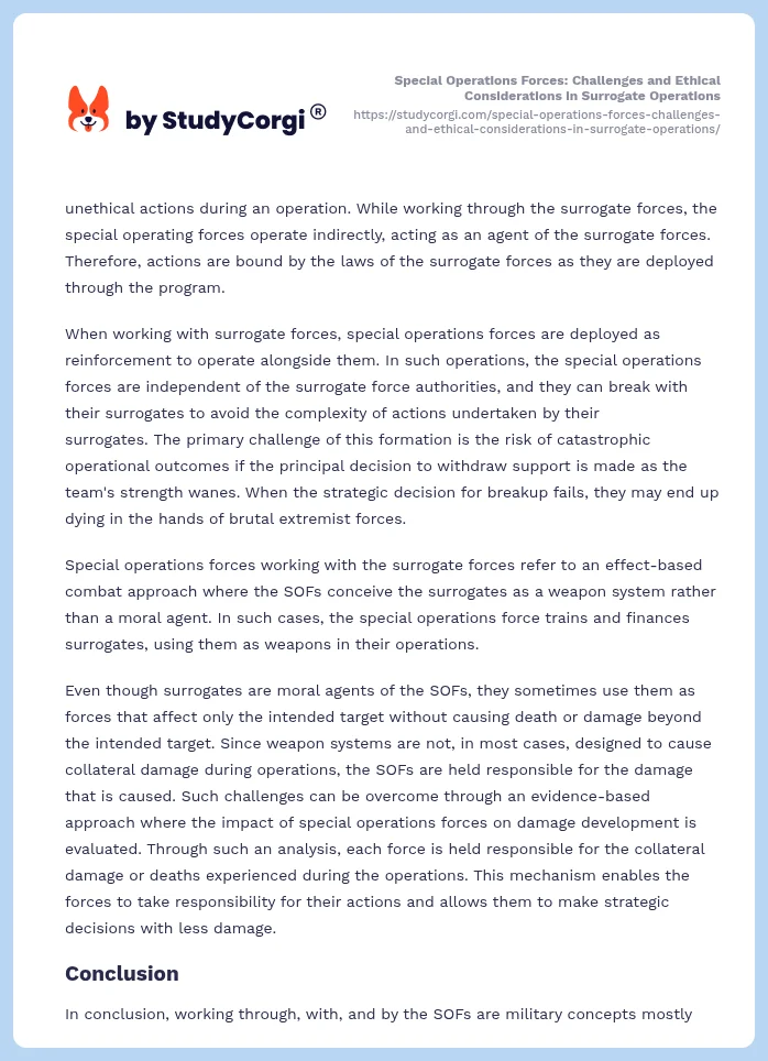 Special Operations Forces: Challenges and Ethical Considerations in Surrogate Operations. Page 2