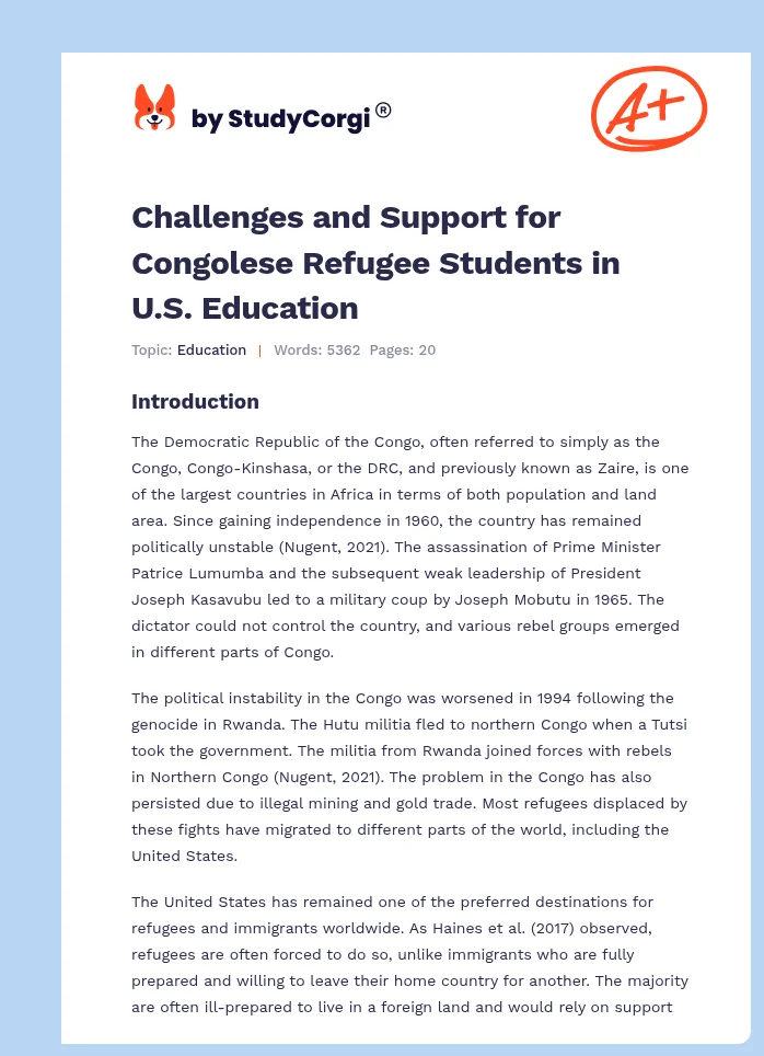 Challenges and Support for Congolese Refugee Students in U.S. Education. Page 1