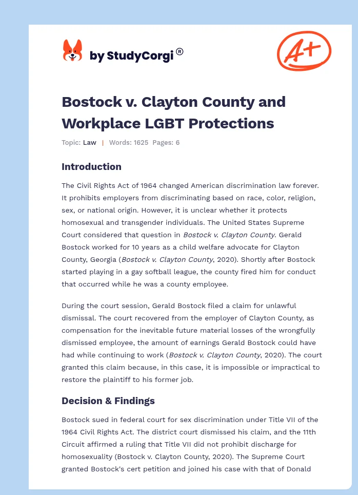 Bostock v. Clayton County and Workplace LGBT Protections. Page 1