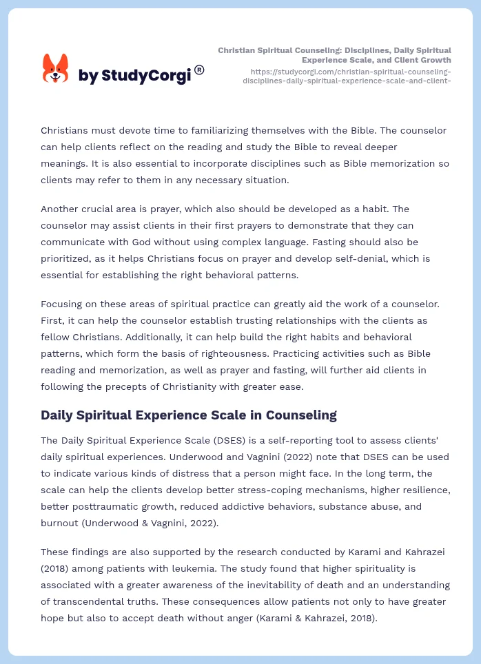 Christian Spiritual Counseling: Disciplines, Daily Spiritual Experience Scale, and Client Growth. Page 2
