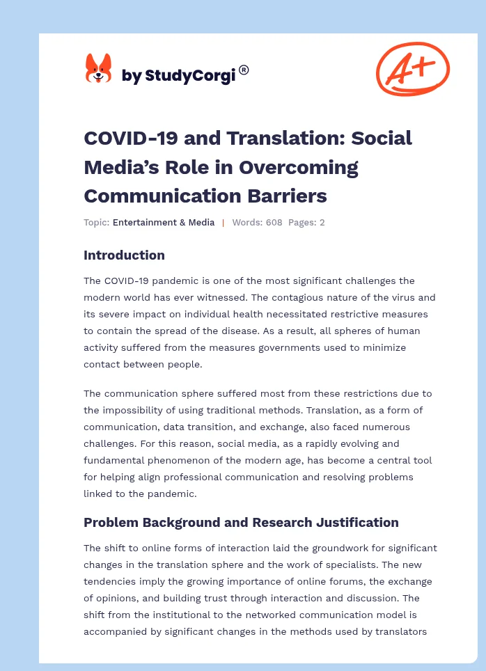 COVID-19 and Translation: Social Media’s Role in Overcoming Communication Barriers. Page 1