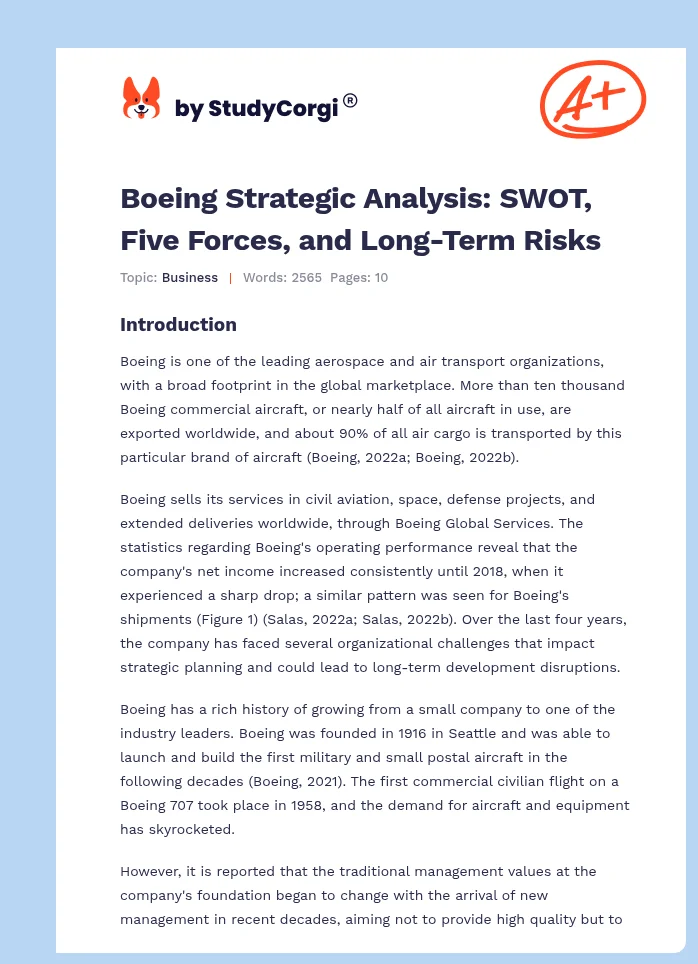 Boeing Strategic Analysis: SWOT, Five Forces, and Long-Term Risks. Page 1