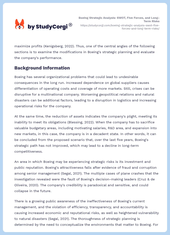 Boeing Strategic Analysis: SWOT, Five Forces, and Long-Term Risks. Page 2
