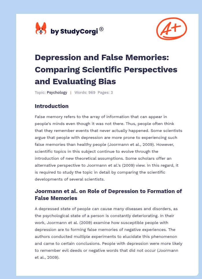 Depression and False Memories: Comparing Scientific Perspectives and Evaluating Bias. Page 1