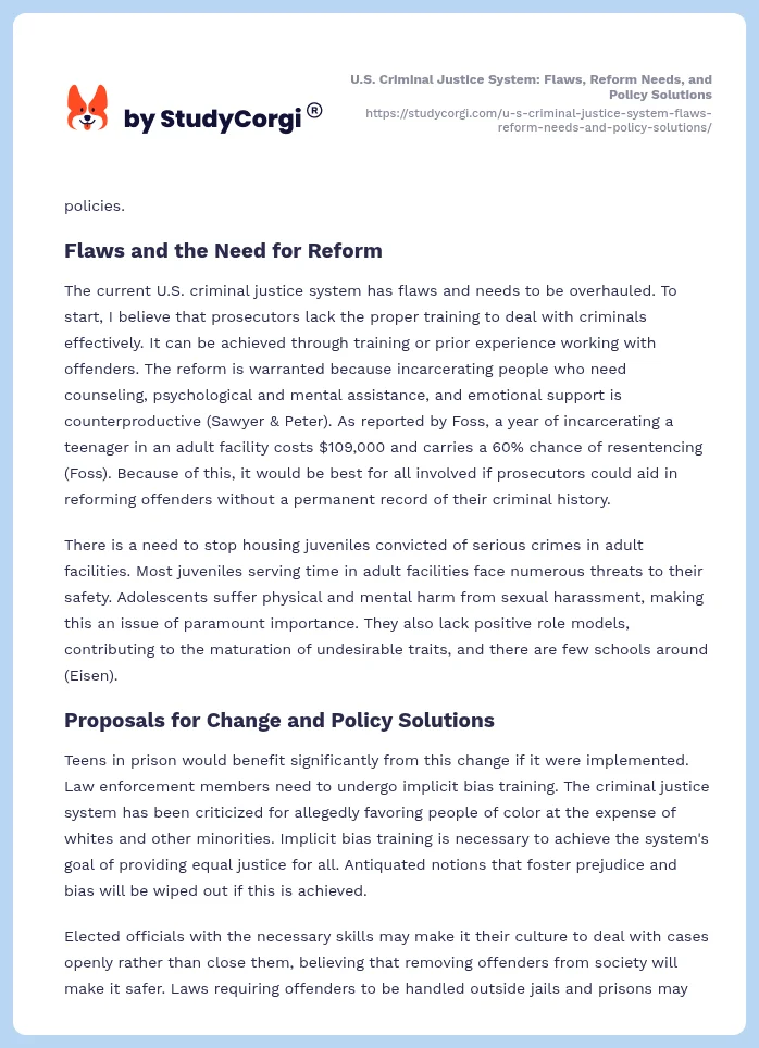 U.S. Criminal Justice System: Flaws, Reform Needs, and Policy Solutions. Page 2