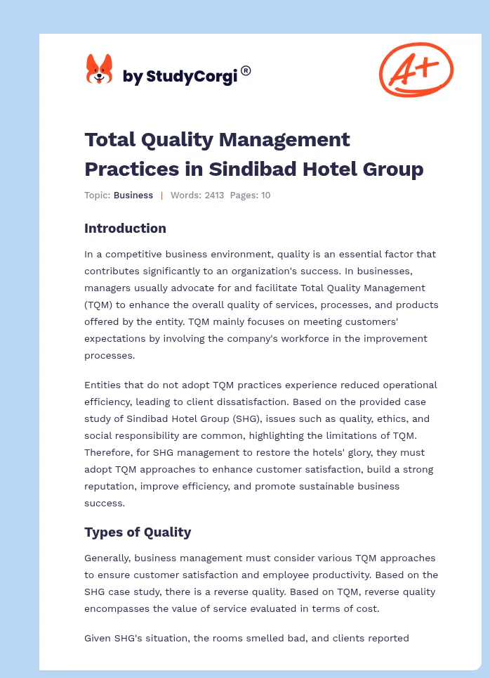 Total Quality Management Practices in Sindibad Hotel Group. Page 1