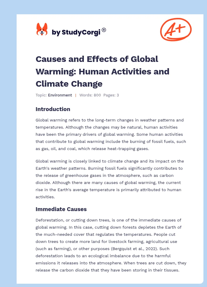 Causes and Effects of Global Warming: Human Activities and Climate Change. Page 1