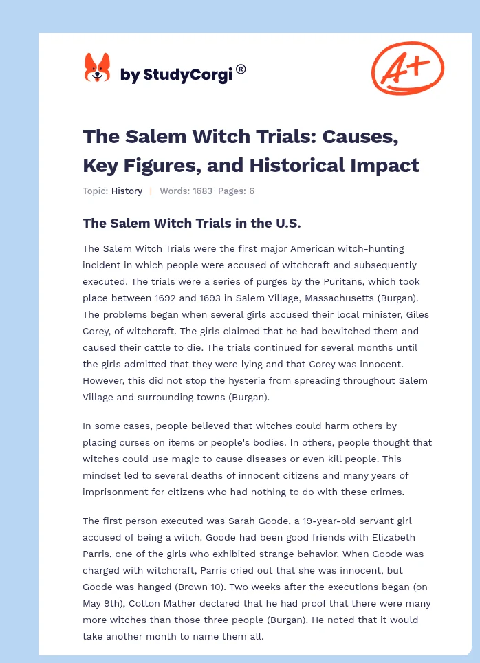 The Salem Witch Trials: Causes, Key Figures, and Historical Impact. Page 1