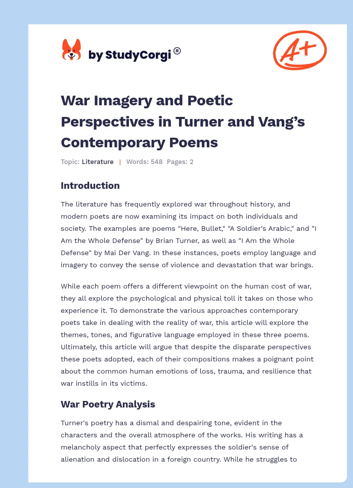 War Imagery and Poetic Perspectives in Turner and Vang’s Contemporary Poems. Page 1