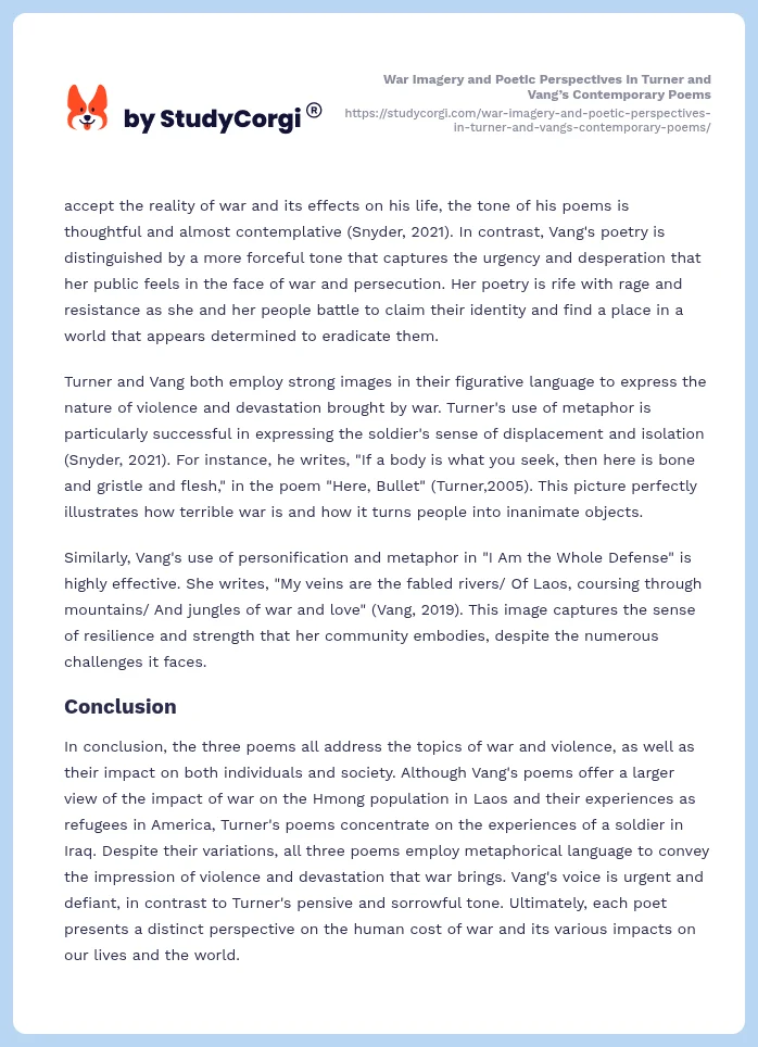 War Imagery and Poetic Perspectives in Turner and Vang’s Contemporary Poems. Page 2