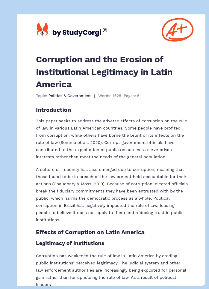 Corruption and the Erosion of Institutional Legitimacy in Latin America. Page 1