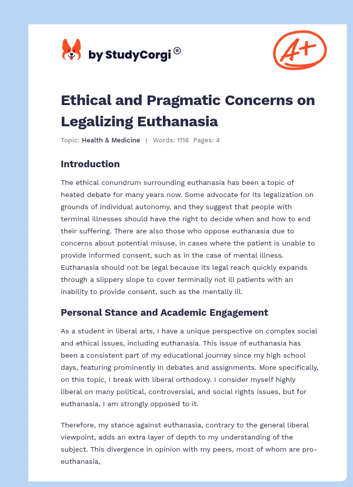 Ethical and Pragmatic Concerns on Legalizing Euthanasia. Page 1