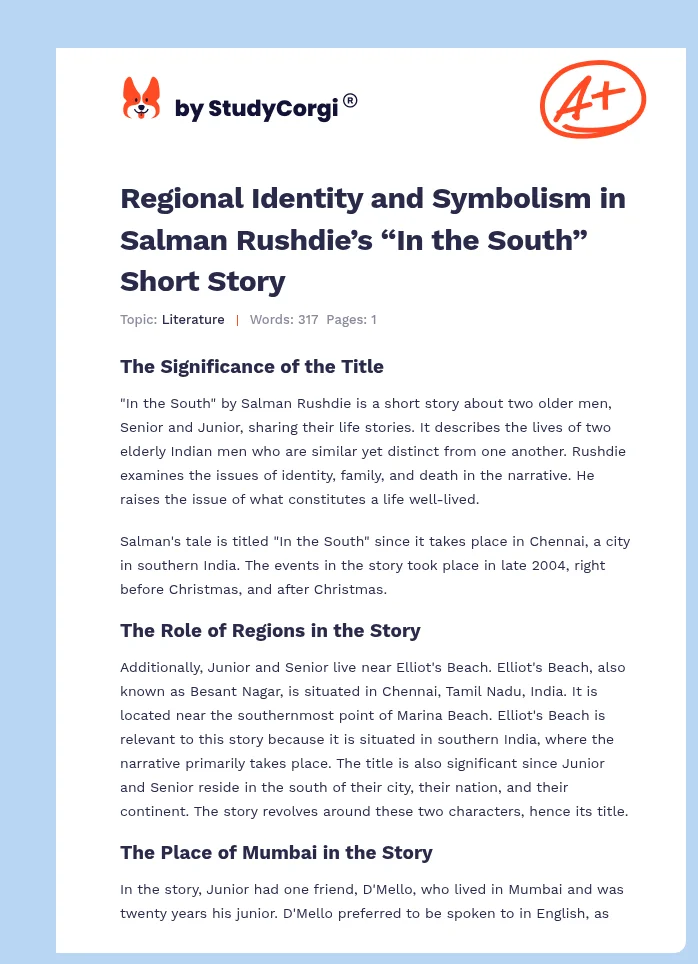 Regional Identity and Symbolism in Salman Rushdie’s “In the South” Short Story. Page 1