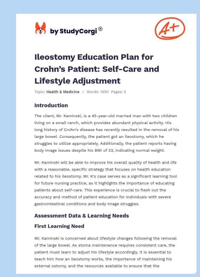Ileostomy Education Plan for Crohn’s Patient: Self-Care and Lifestyle Adjustment. Page 1