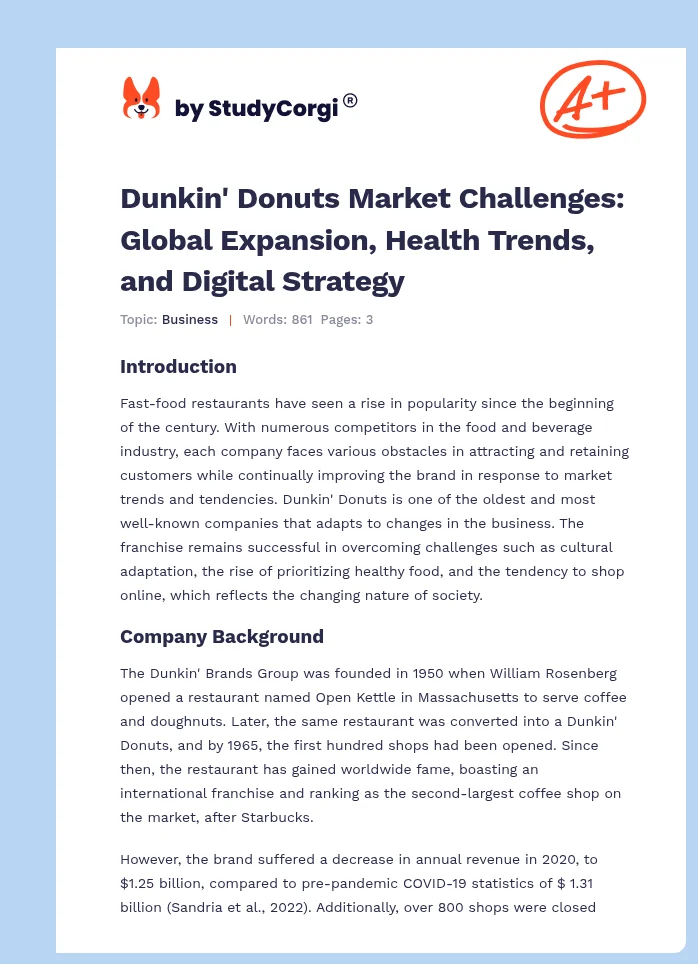 Dunkin' Donuts Market Challenges: Global Expansion, Health Trends, and Digital Strategy. Page 1