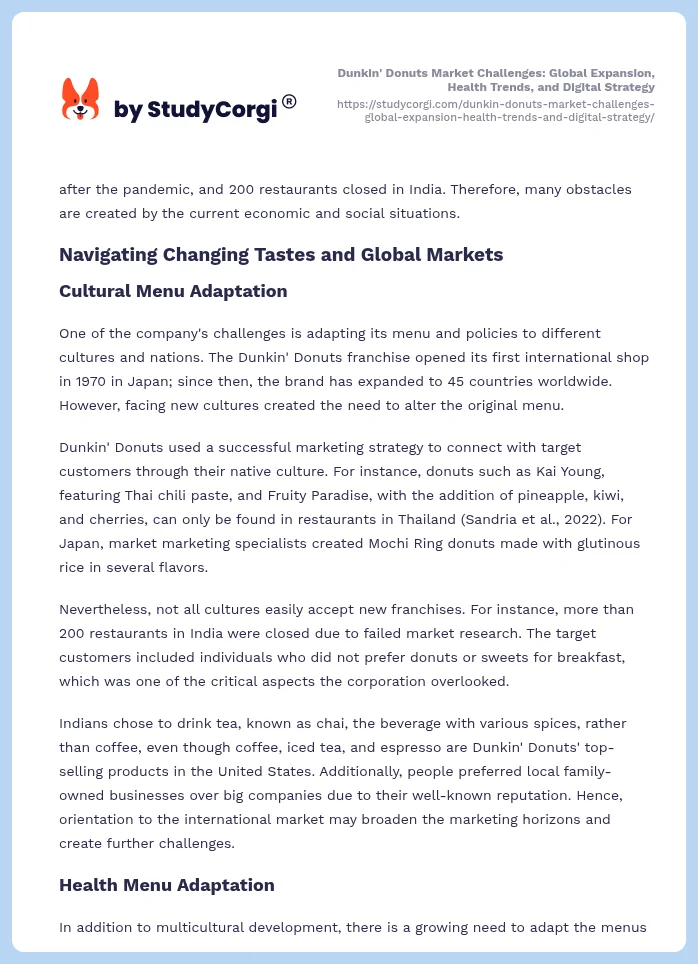 Dunkin' Donuts Market Challenges: Global Expansion, Health Trends, and Digital Strategy. Page 2