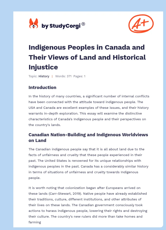 Indigenous Peoples in Canada and Their Views of Land and Historical Injustice. Page 1