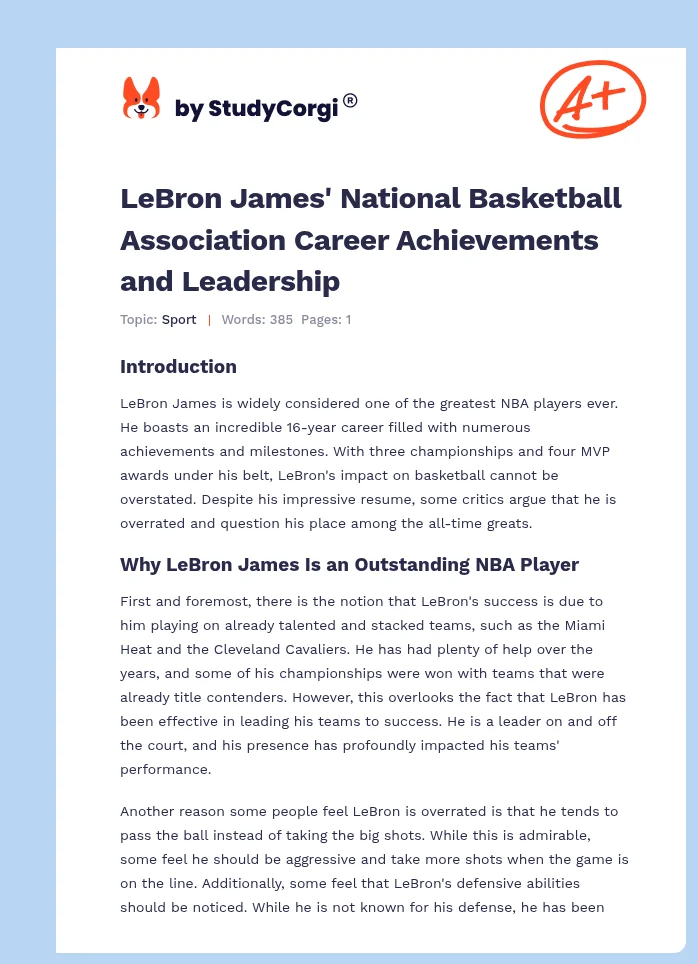 LeBron James' National Basketball Association Career Achievements and Leadership. Page 1