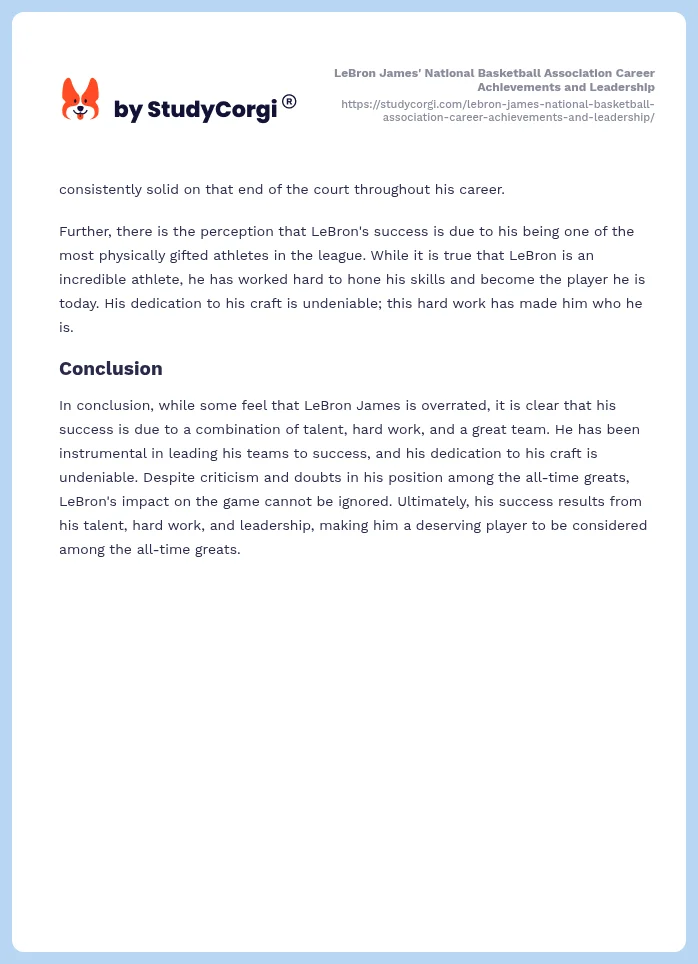 LeBron James' National Basketball Association Career Achievements and Leadership. Page 2