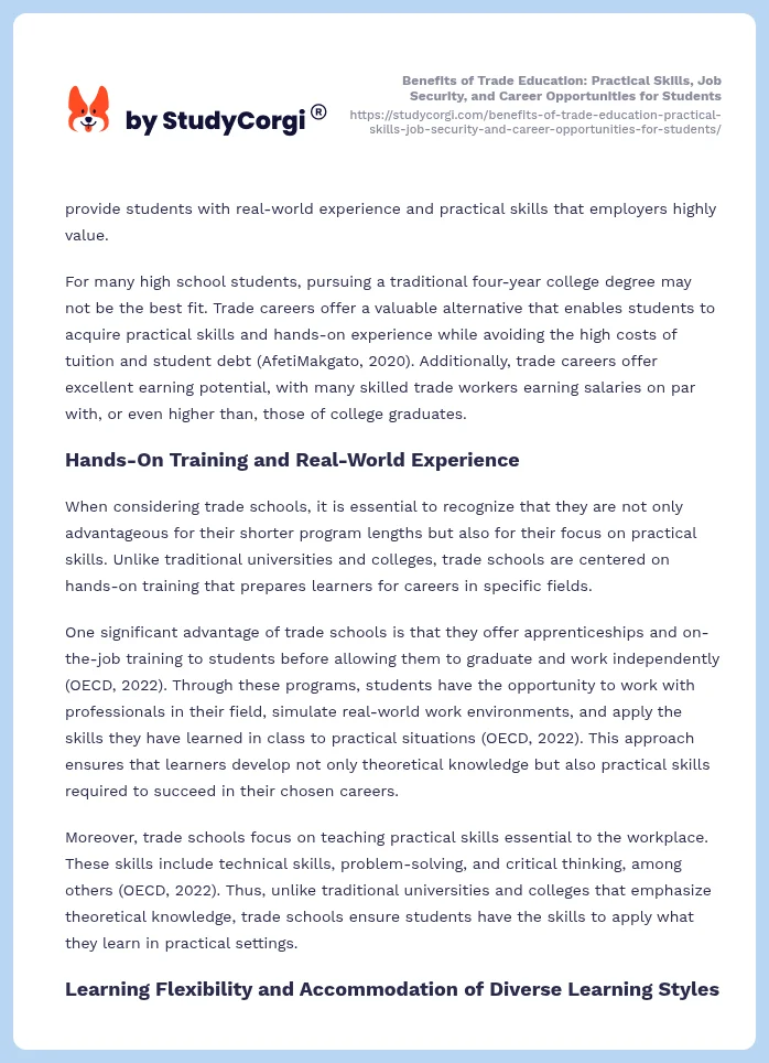Benefits of Trade Education: Practical Skills, Job Security, and Career Opportunities for Students. Page 2