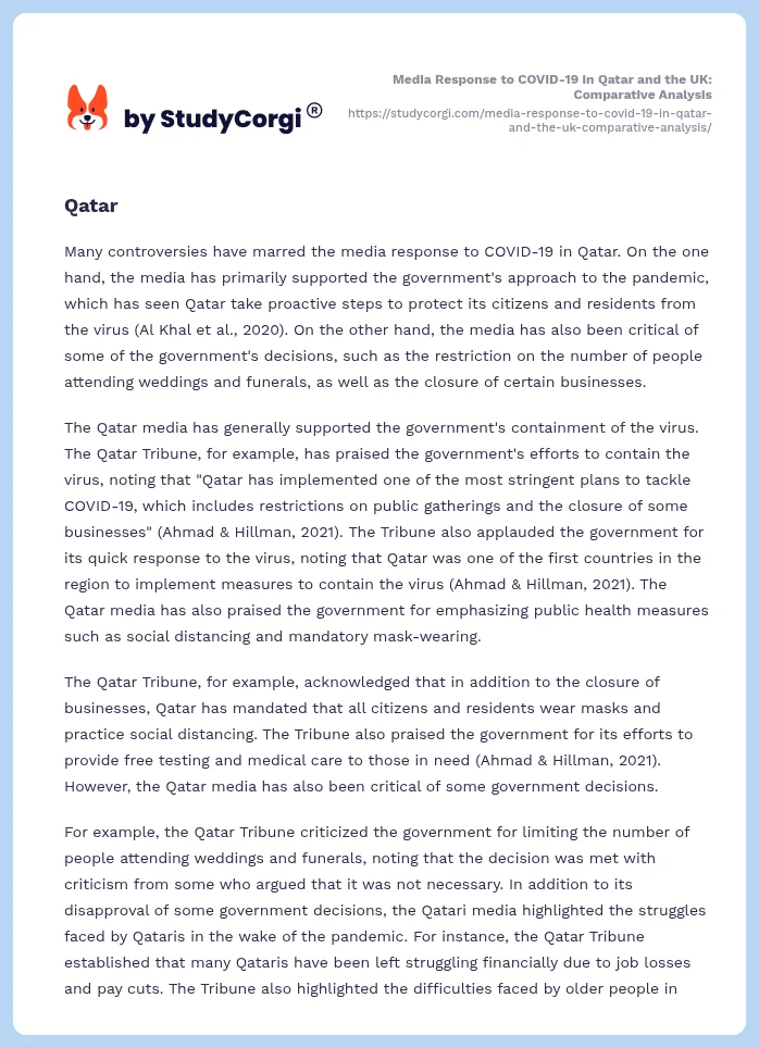 Media Response to COVID-19 in Qatar and the UK: Comparative Analysis. Page 2