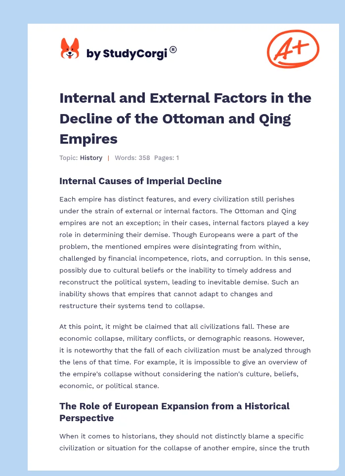 Internal and External Factors in the Decline of the Ottoman and Qing Empires. Page 1