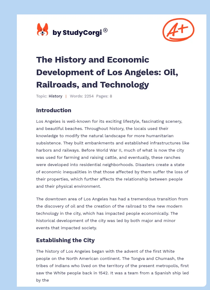 The History and Economic Development of Los Angeles: Oil, Railroads, and Technology. Page 1