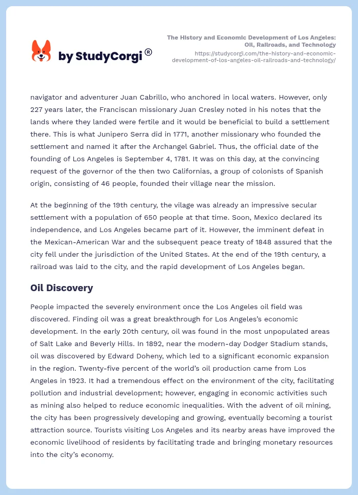 The History and Economic Development of Los Angeles: Oil, Railroads, and Technology. Page 2