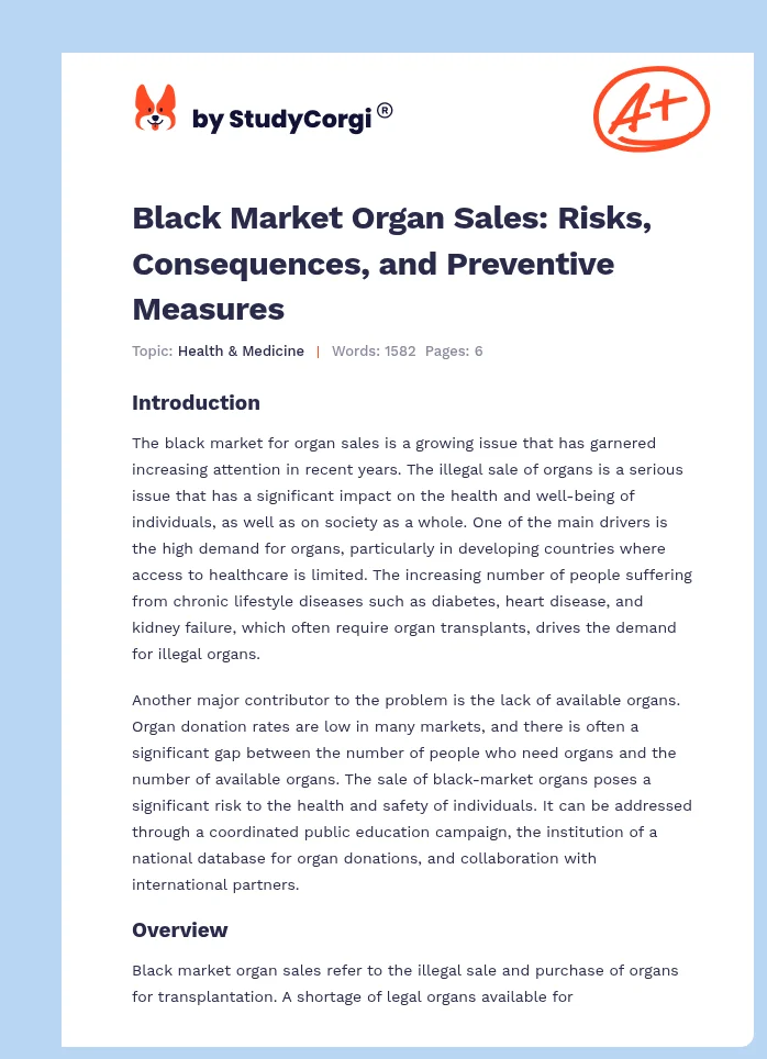 Black Market Organ Sales: Risks, Consequences, and Preventive Measures. Page 1