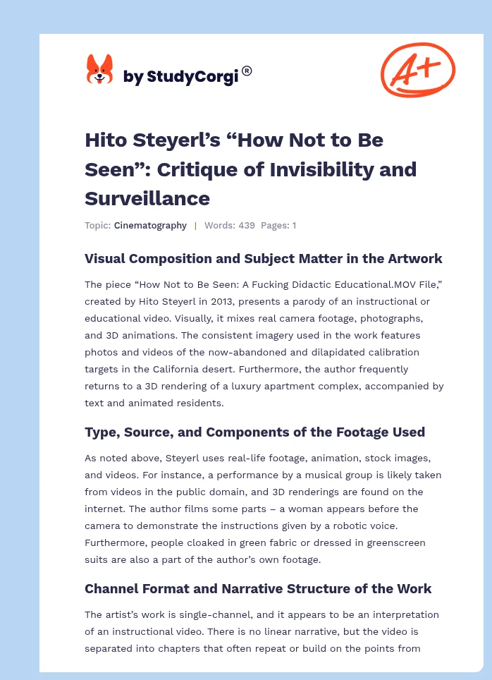 Hito Steyerl’s “How Not to Be Seen”: Critique of Invisibility and Surveillance. Page 1