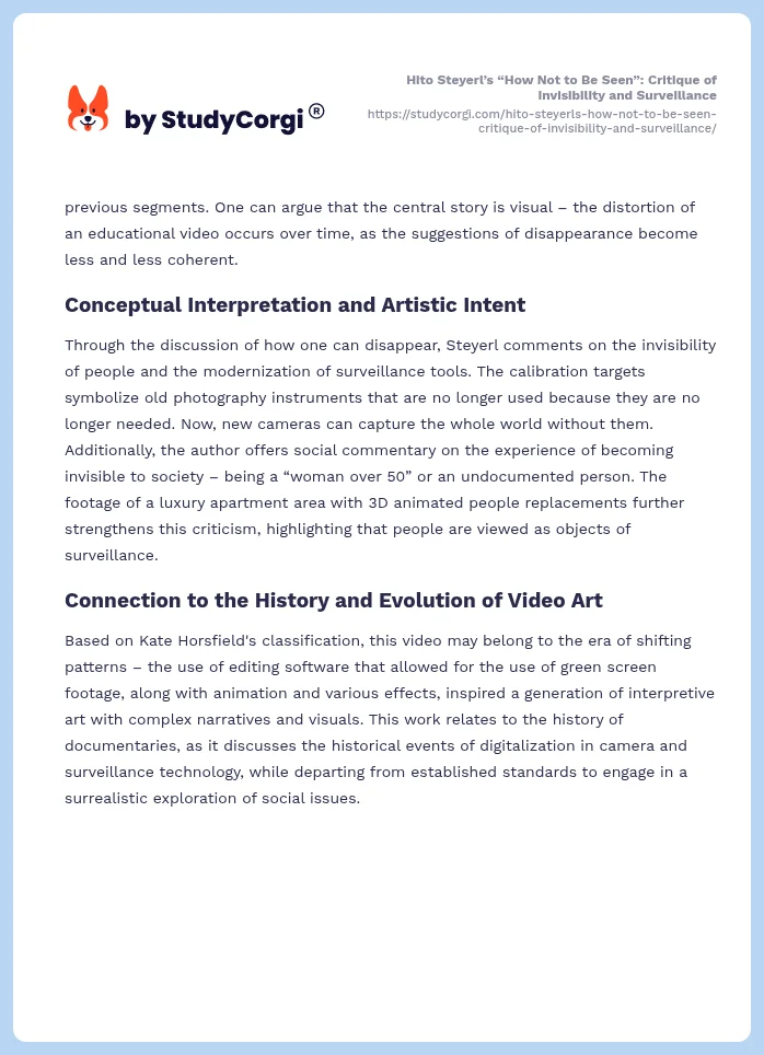 Hito Steyerl’s “How Not to Be Seen”: Critique of Invisibility and Surveillance. Page 2