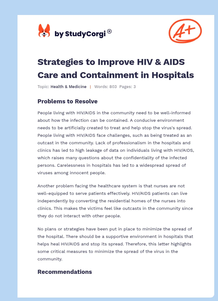 Strategies to Improve HIV & AIDS Care and Containment in Hospitals. Page 1