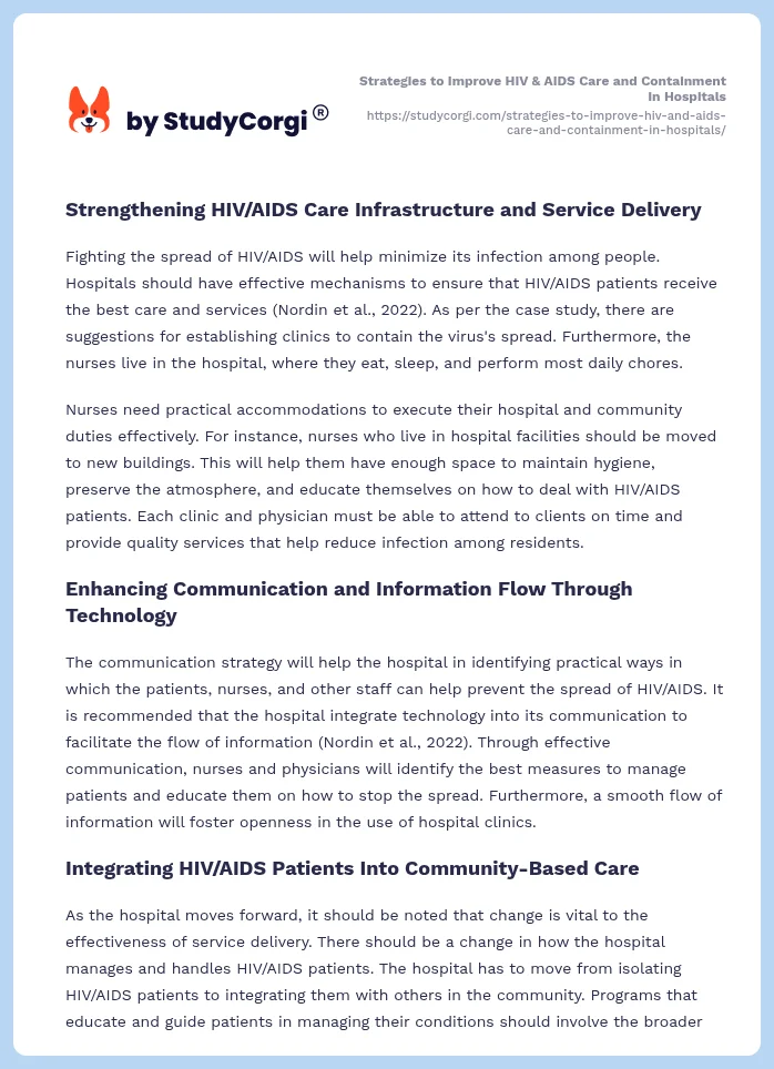 Strategies to Improve HIV & AIDS Care and Containment in Hospitals. Page 2