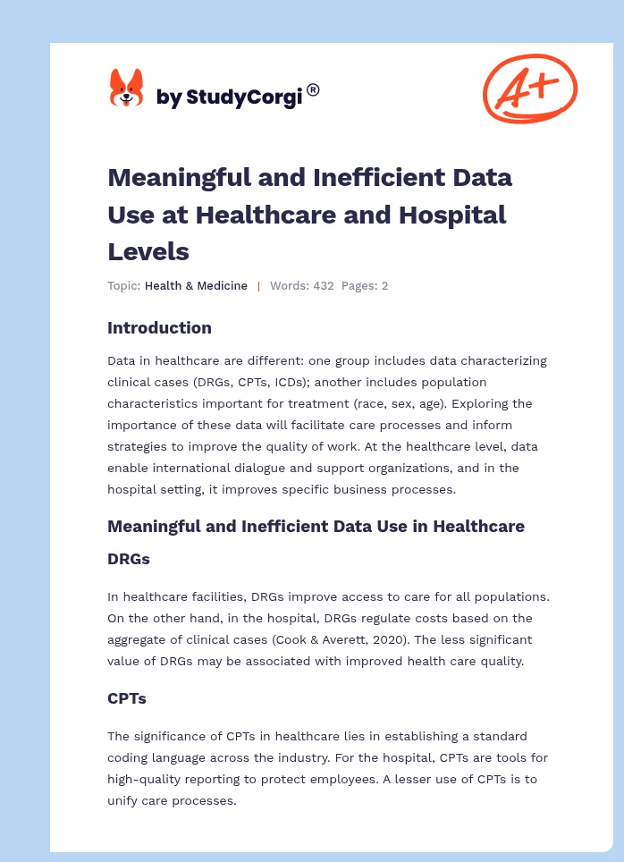 Meaningful and Inefficient Data Use at Healthcare and Hospital Levels. Page 1