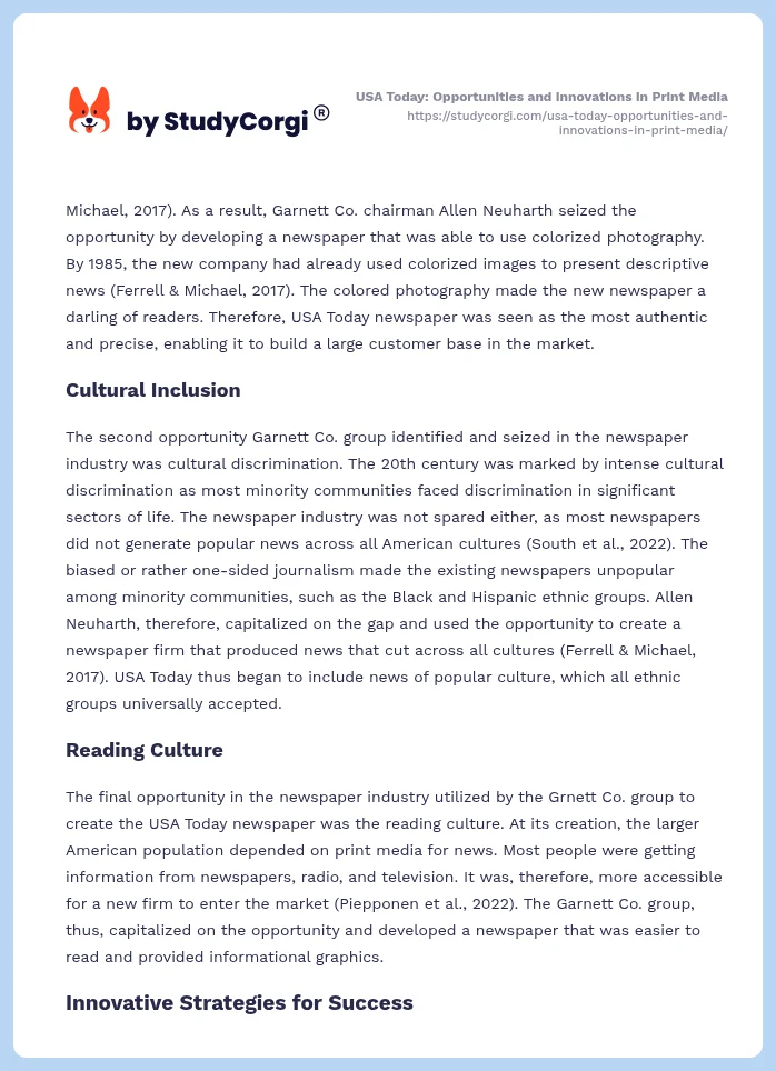 USA Today: Opportunities and Innovations in Print Media. Page 2